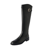 Naipai Soft Leather High-Sleet Boots 2025 Autumn And Winter New Belt Buckle British Knight Boots Thick And Long Barrel Thin Boots HZ0115