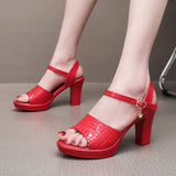 Painted Skin Thick Heel Waterproof Table One-Word Sandals Size Code 32-43 Fashion Show-High-Heeled Sandals Shoes Women HZ0115