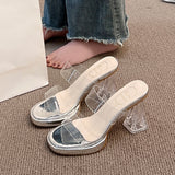 Tial On The Thick Background Waterproof Table Transparent Word With High-Heeled Slippers Women Summer Wearing Crystal And Coarse And Cold Slippers HZ0115