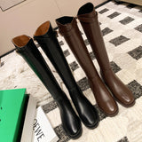 Naipai Soft Leather High-Sleet Boots 2025 Autumn And Winter New Belt Buckle British Knight Boots Thick And Long Barrel Thin Boots HZ0115