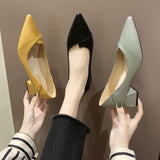 2025 Korean Version Of Thick Heel High-Heeled Single-Shoe Women's Pointed Professional Shoes Black Heel Shoes To Work Shoes HZ0115