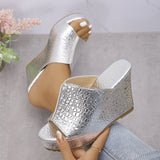 2025 Summer New Golden Fish Mouth Toe-Word Fashion Large-Size Slope And Cold Slippers HZ0115