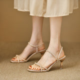 High-End Fine-Heeled Sandals Women 2025 Summer New Fashion Water Drill Buckle With Women's Roman Sandals HZ0115