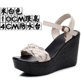 Slope Heel Thick-Soled Sandals Women Summer With A Word With Water Drill Weaving Mother Sandals Soft-Soled Pine Cake Beach Shoes HZ0115