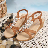 Poe Heel Sandals Women 2025 Summer New Korean Version Of Bohemian Pines Tight-Le-Sleeve Fish Mouth Roman Sandals HZ0115