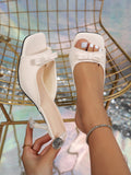 In The Summer Of 2025, The New Square Head Fairy Bow High-Heeling Slippers With A Word Of Wearing Cold Drag Femininity HZ0115