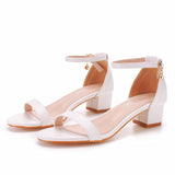 4 Cm In The Thick Heel, A Word With Sandals Round Head Square Heel Sandals White Bride Wedding Sandals Woman HZ0115