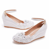 5 Cm Low Heel Pedicle Thin High Heel Women's Shoes Round Head Heel Single Shoes Bridal Shoes Pregnant Woman Wedding White Shoes HZ0115