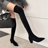 Long-Heeling Boots Women's Elastic Boots Tips High With Boots Children Over The Knee Velvet High Boots Kaqi Color HZ0115