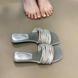 Fashion One-Word Slippers Women Summer Outside Wearing Lazy Water Drill With Low-Heeled Toe Cool Drag High Sense HZ0115