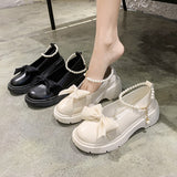 French Mary Jane Shoes Women 2025 Spring And Autumn New Pearl Bow Girl Single Shoes Coarse Fairy Wind And Happy Shoes HZ0115