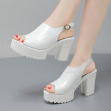 Fish Mouth Patent Leather Crocodile High Heel Sandals Summer White Wedding Shoes Waterproof Table Thick Cheongsam Walking Shoes Coarse Heel Women's Shoes HZ0115
