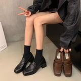 British Retro Style Single Shoes Small Leather Shoes Coarse Head Lefang Shoes Autumn And Winter New One-Legged Pedal Women's Shoes Black Shoes HZ0115