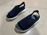2025 Summer New Thick-Soled Net Surface Knitted Fish Mouth Women's Sandals Large-Size One-Legged Pedal Women's Shoes HZ0115