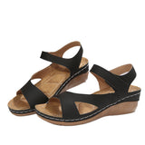 New 2025 Summer Slope And Thick-Soled Sandals Women's Shoes Large-Size With Fish Mouth Magic Stickers HZ0115
