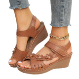 2025 Summer New Women's Slope And Thick-Soled Sandals Large-Size Fish Mouth Beach Sandals Flower Decoration HZ0115