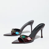 Exploding Point Roman Beads Fine Heel Front Feet Hollow Fashion Black High-Heeled Shoes HZ0115