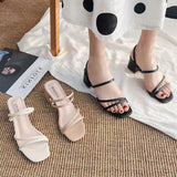 Black Fine Sandals Women 2025 New Medium Heds Of Cool Slippers Women Wear Coarse Heel With Women's Shoes Korean Version Of The Square Head HZ0115