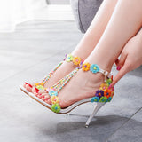 9 Cm High-Heeled Sandalbum Bridesmaid Wedding Buckle Lace Beads And Fish Mouth Roman Sandals HZ0115