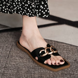 One-×Öa-Word Cool Slippers Women In The Summer Of 2025 New Square Head Flat Fairy Wind Wearing Pregnant Women Half-Tat Sandals Wide Fat Feet HZ0115