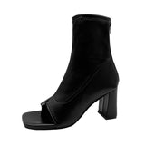 Short Boots Women 2025 Spring Clip-Sleet Sleeve Fish Mouth Coarse Heeled Women's Boots Sandals High Heels HZ0115
