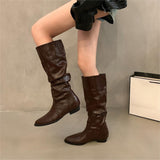 Mi-White Coarse Heel Tip-Tap Pile Boots Long Boots Women's Shoes 2025 New Spring And Autumn Winter Mid-Skinny Knight Boots HZ0115