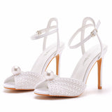 Fish Mouth High Heel Sandals 10 Cm White Pearl High Heel Women Sandals Banquet Wedding Dress Wedding Dress Bridal Shoes HZ0115
