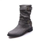 Mid-Pig Boots Women's Size Size 2025 Autumn/Winter Round Head Shed Belt Buckle Decoration Lady Boots HZ0115