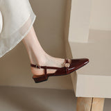French Retro Soft Leather Coarse Heel Mountain Tea Head Sandals Women's Summer New Low Heel Back Empty Mary Jane Single Shoes HZ0115