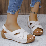 2025 New Summer Women's Slope Sandals Thick Sole Buckle With Fish Mouth Sandals Pure-Colored Slope Heel Sandals HZ0115