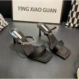 In The Summer Of 2025, The New Fine Heel With A Sexy Water Drill Black Sandals Wear High-Heeled Buckle With Cold Slippers HZ0115