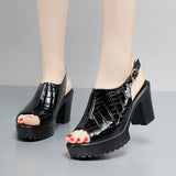 Fish Mouth Patent Leather Crocodile High Heel Sandals Summer White Wedding Shoes Waterproof Table Thick Cheongsam Walking Shoes Coarse Heel Women's Shoes HZ0115