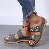 2025 Summer New Thick-Bottomed Slippers Car Sewing Round Head Flowers Decorated Casual Slippers Women's Shoes Thick Soles HZ0115