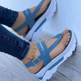 2025 Summer Large-Size Slope Heel Buckle With Sandals Women In Southeast Asia Wearing Rome Comfortable And Light HZ0115