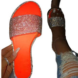 2025 Summer Women's Flat Bottom Slippers Large Code New Bright Drill Flat Bottom Slippers Women Cold Slippers HZ0115