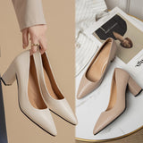 Fashion Single Shoes Women's Coarse Heel 202 Spring New Pointed Work Shoes Shallow One-Foot Pedal Korean Version Of High Heel Simple HZ0115