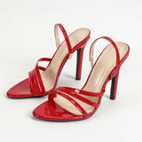 Women's Transparent Glass Adhesive Side Bag Behind Ankle With Fine Heel Sandals Gorgeous Red High Heels HZ0115