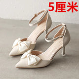 High-Heeled Women's 2025 Autumn New Bow Buckle With The Fine Heel Casual Net Red Women's Singles Shoes HZ0115