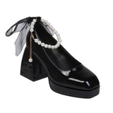 High Heels Women's Coarse Heel 2025 New Spring Pearl Bow Gentle Fairy Style French Mary Jane Single Shoes HZ0115