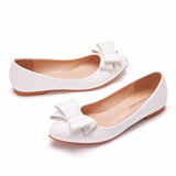 Fashion White Pointed Flat-Soled Single Shoes Women's Working Women's Shoes Bow Women's Shoes Large Size 41-43 Bridal Shoes Wedding Shoes HZ0115