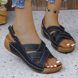 2025 New Summer Women's Slope Sandals Thick Sole Buckle With Fish Mouth Sandals Pure-Colored Slope Heel Sandals HZ0115