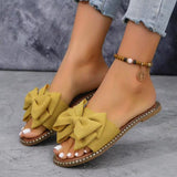 New Flat Bottom Water Drill Bow Bow Slippers Women Wear Pure Light Cloth Cold Slippers HZ0115