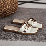One-×Öa-Word Cool Slippers Women In The Summer Of 2025 New Square Head Flat Fairy Wind Wearing Pregnant Women Half-Tat Sandals Wide Fat Feet HZ0115