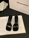 Small High-Level Transparent With A Word Slippers Women's Shoes Wearing 2025 Summer Water Drill Cool Drag High Heel Sandals HZ0115