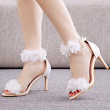 8 Cm Light Mouth With High-Heeled Sandals White Flowers Light Sandals Fine Heel Fish Mouth Wedding Wedding Wedding Shoes HZ0115
