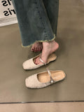 Flat Bottom Bao Head Half Slippers Women's Shoes Wear 2025 Spring And Summer French Mary Jane Half-Shoe Breathable Comfortable HZ0115