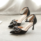 Sharp-Headed Bridesmaid Shoes Summer 2025 New Famous Temperament High Heels Fine Heel Sweet Bow Bow Head Sandals Woman HZ0115