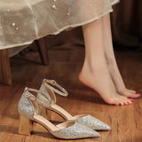 Wedding Shoes Crystal Shoes Women Wedding Shoes White Wedding Shoes Coarse Hedliers Buckle High Heels HZ0115
