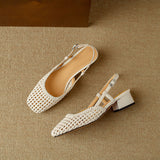 French Retro Weaving Hollowed-Up Sandals Women's Summer 2025 New Gentle After Triptying Coarse Heel Single Shoes HZ0115