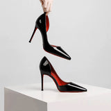 Side Air Red-Soled Black High-Heeled Women 2025 New Sexy Temperament Fine-Cut Sharp Leather Shallow Commuting Single Shoes HZ0115